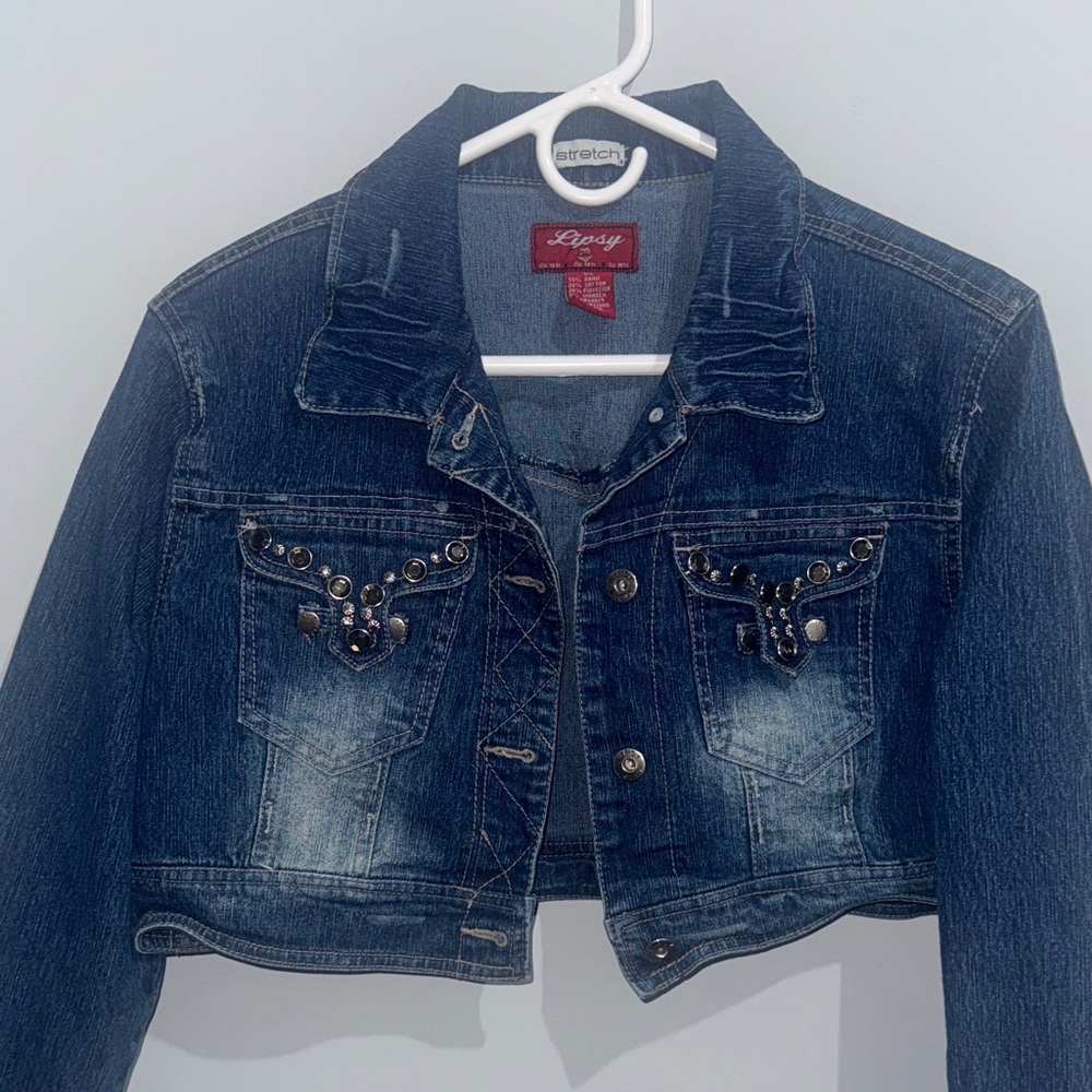 Lipsy Dark Blue Denim Jacket with Embellished Pockets